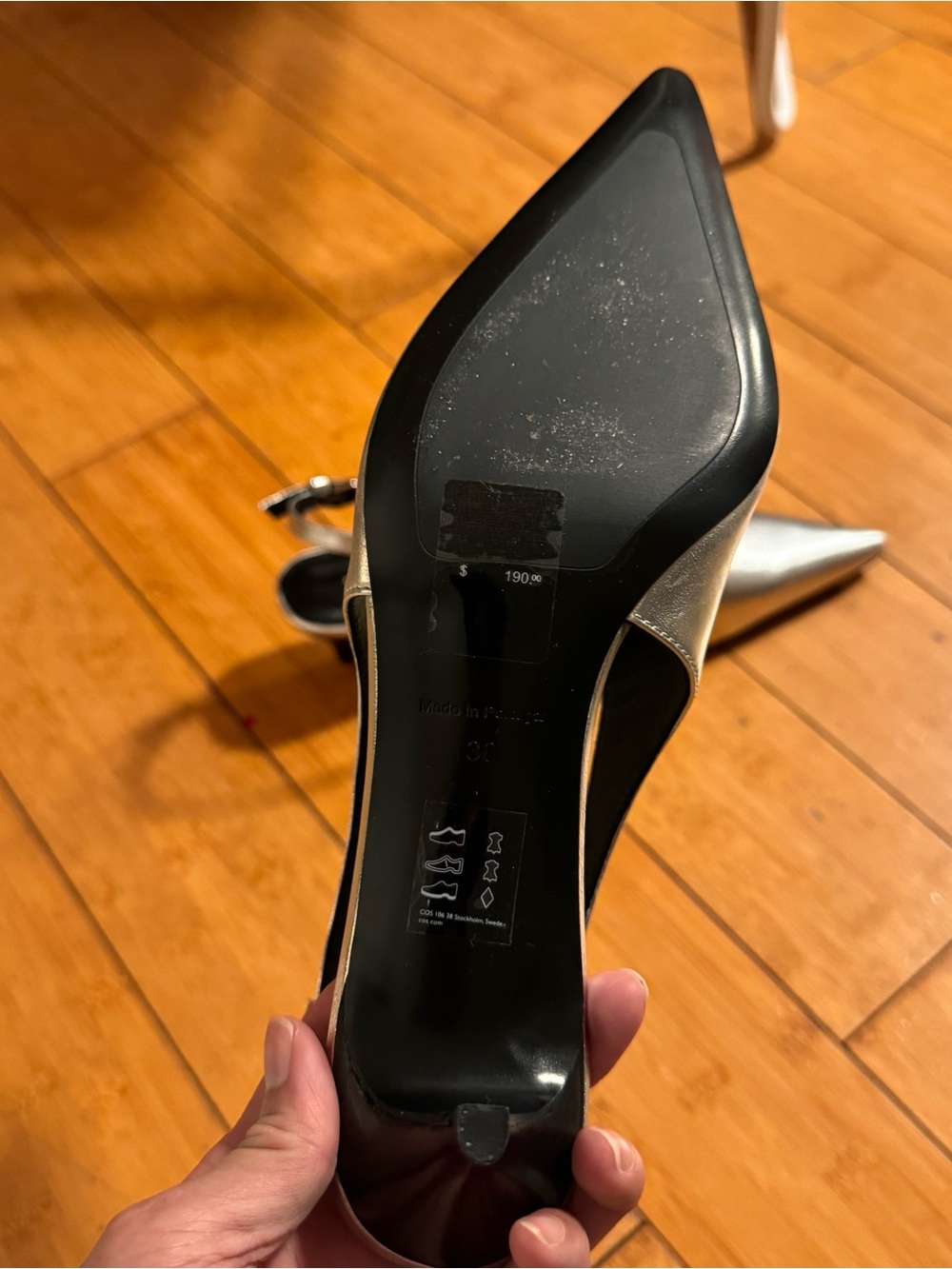 COS Silver POINTED LEATHER SLINGBACK KITTEN HEELS - New in Box, size 38/US 7 - Picture 2 of 5